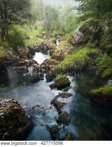 Rocks And Cascades On Wild Stream Krupa On Popular Picnic Place Krupa Na Vrbasu Near Banja Luka, Bos