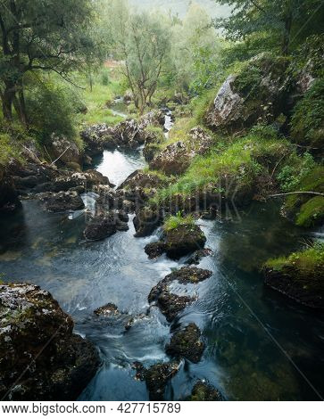 Rocks And Cascades On Wild Stream Krupa On Popular Picnic Place Krupa Na Vrbasu Near Banja Luka, Bos