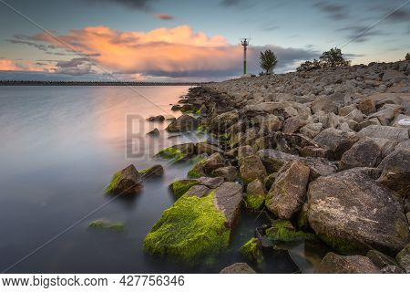 A View Of The Coast Of Gdansk Bay In Gorki Zachodnie. The Baltic Sea, Northern Poland.