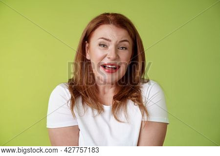 Tender Redhead Cheerful Middle-aged Mother Sighing Happiness Temptation Smiling Delighted Look Allur