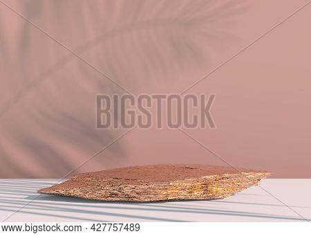 Stone Podium On Pastel Background, For Product Display, Blank For Mockup Design. 3d.