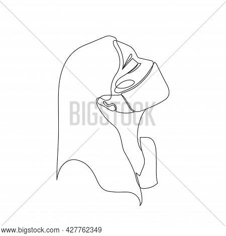 A Beautiful Long-haired Lady With A Safety Breathing Mask. Elegant Fashion Illustration On A White B