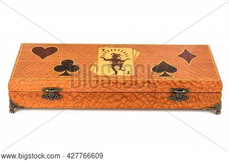Empty Close Wooden Jewelry Box With Velvet Lining And Vintage Accessories And Clipping Pathon White 