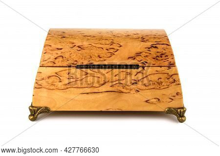 Empty Close Wooden Jewelry Box With Velvet Lining And Vintage Accessories And Clipping Pathon White 