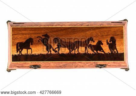 Empty Close Wooden Jewelry Box With Velvet Lining And Vintage Accessories And Clipping Pathon White 