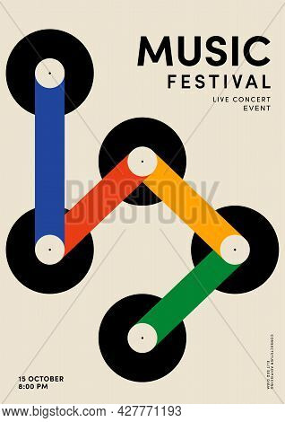 Music Poster Design Template Background Decorative With Vinly Record. Design Element Template Can Be