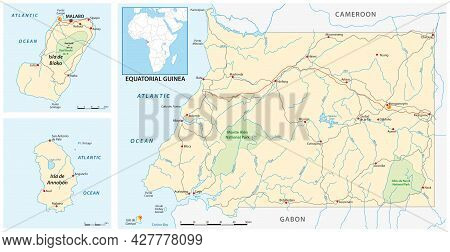 Vector Road And National Park Map Of Equatorial Guinea