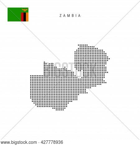 Square Dots Pattern Map Of Zambia. Zambian Dotted Pixel Map With National Flag Isolated On White Bac