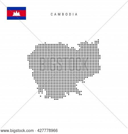 Square Dots Pattern Map Of Cambodia. Cambodian Dotted Pixel Map With National Flag Isolated On White