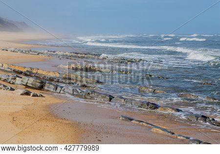 Beautiful empty beach near Sao Martinho do Porto, Portugal