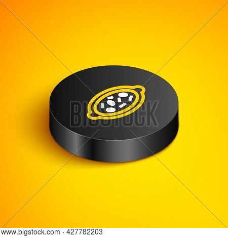 Isometric Line Kheer In A Bowl Icon Isolated On Yellow Background. Traditional Indian Food. Black Ci