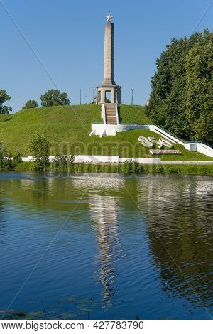 Velikie Luki, Russia - July 04, 2021: View Of The Obelisk Of Glory On A Sunny July Day