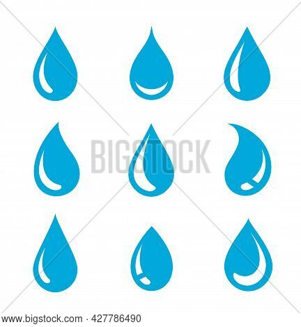 Blue Abstract Water Drops Silhouette Set Icons