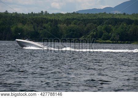 Boat On A Large Canadian Lake In Canada