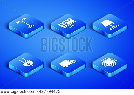 Set Processor With Microcircuits Cpu, Street Light, Delivery Cargo Truck, Electric Plug, Smart Tv An