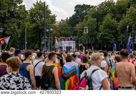 Berlin, Germany - July 24, 2021 - People At The Christopher Streer Day (csd) Demonstration In Berlin