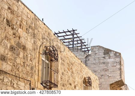 Thr Facade Of The Old Buillding With Window On The Quiet Small Ararat Street In The Armenian Quarter