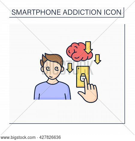 Smartphone Addiction Color Icon. Overuse Of Phone Reduces Productivity.phone Dependence. Overwhelmed