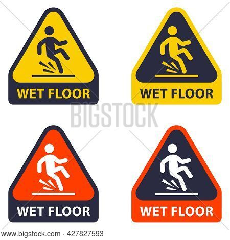 Gently Wet Floor. Falling Of A Person Due To A Wet Floor. Flat Vector Illustration.