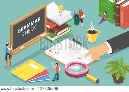 3d Isometric Flat Vector Conceptual Illustration Of Grammar Check, Proofreading Online Service