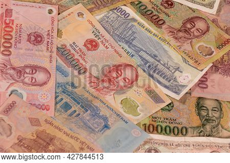 A Composition Of Vietnamese Dong Vnd Banknotes Providing Great Options To Be Used For Illustrating S