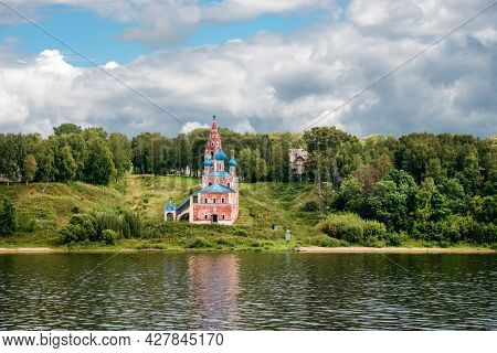 View Of The Kazan-transfiguration Church On The Banks Of The Volga River In The City Of Tutaev