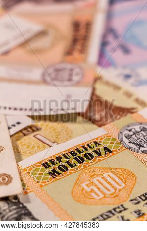 A Composition Of Moldovan Leu. Mdl Banknotes Providing Great Options To Be Used For Illustrating Sub