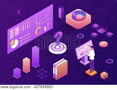 Male Analyst Working On Laptop And Analyzing Statistical Or Financial Information. Business Analysis