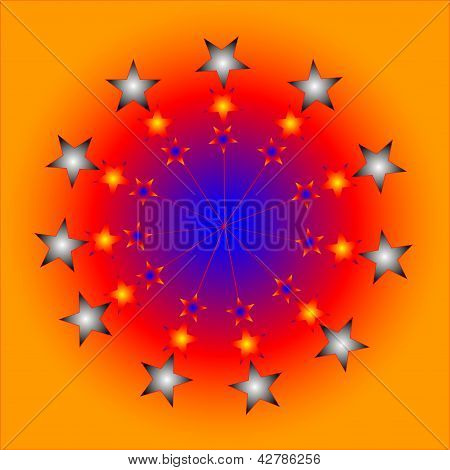 Sem rumo-cor composição abstrata com uma cor de estrelas sobre um fundo marrom e a bola azul.