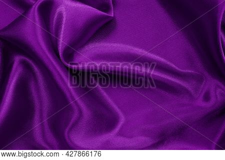Purple Fabric Cloth Texture For Background And Design Art Work, Beautiful Crumpled Pattern Of Silk O