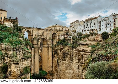 Gorgeous View Of Ronda,andalusia,spain. Puente Nuevo New Bridge Over Guadalevin River.old Stone Brid