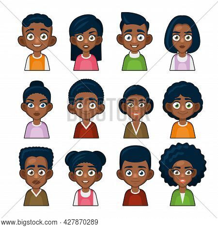 Black African American Or Hindu People Avatar. Cartoon Userpic Icon. Vector