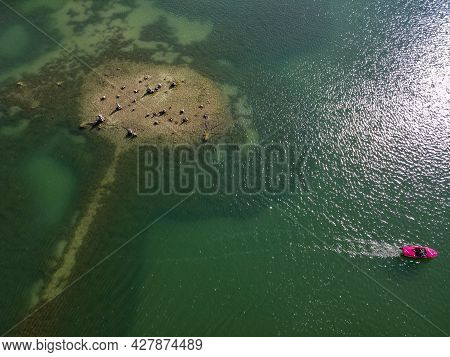 Drone View Of The Lake At Valbella In The Swiss Alps