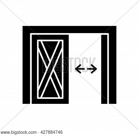 Side Hinged Vintage Garage Door. Black & White Vector Illustration. Flat Icon Of Warehouse Gate. Sym