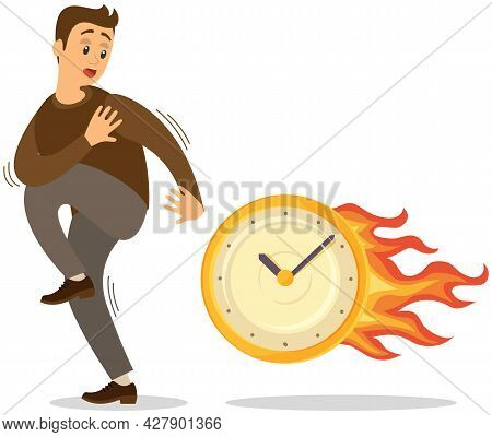 Deadline Business Concept, Time Management, Fear Of Being Late. Businessman Is Afraid Of Time. Scare