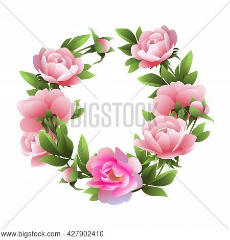 Vector Image Of A Delicate Festive Wreath Of Pink Peonies