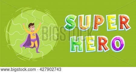 Strong Super Man Smiles And Flies To Save World Stretched Out His Hand. Brave Character In Superhero