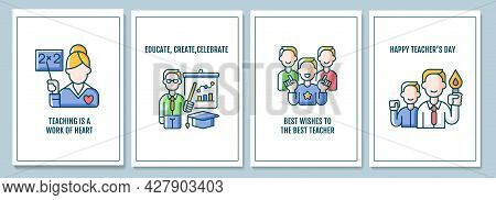 World Teachers Day Celebration Greeting Cards With Color Icon Element Set. Teaching Career. Postcard