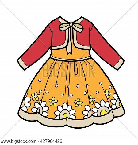 Fancy Dress With Bolero Color Variation For Coloring Page Isolated On White Background
