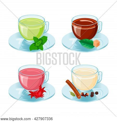 Set With Cups Of Tea. Isolated Vector Objects. White Background.