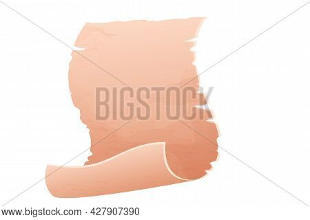 Parchment Paper, Scroll Papyrus, Empty Frame, Blank In Cartoon Style Detailed Isolated On White Back