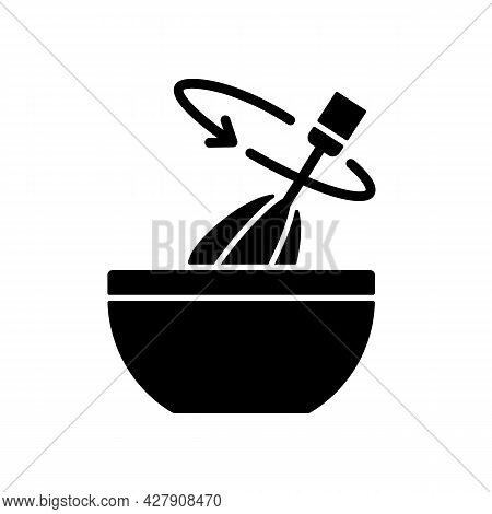 Stir Cooking Ingredient Black Glyph Icon. Whisking In Bowl As Recipe Step. Whipped Cream Blend. Cook