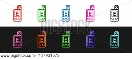 Set Line Light Meter Icon Isolated On Black And White Background. Hand Luxmeter. Exposure Meter - A 