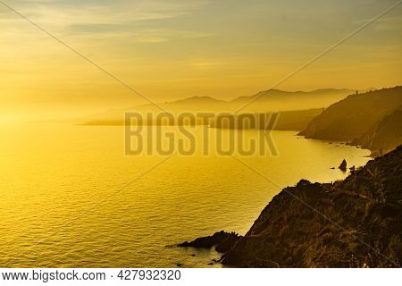 Spanish Coast Landscape In Andalucia. Cliffs Of Maro Cerro Gordo Natural Park, Near Maro And Nerja, 