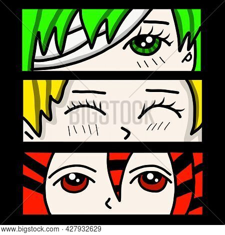 Manga Style. Japanese Cartoon Comic Concept. Anime Characters. Hand Drawn Trendy Vector Illustration