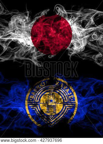 Smoke Flags Of Japan, Japanese And Albania, Flamuri, Bashkise, Kavaje, State