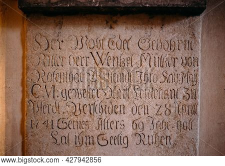 Kutna Hora, Czech Republic - October 14, 2014: Inscription On Wall In Sedlec Ossuary Kostnice , Kutn