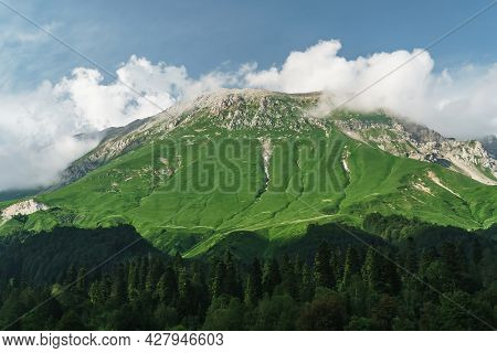 Mountain Peaks In The Western Part Of The Main Caucasian Ridge.