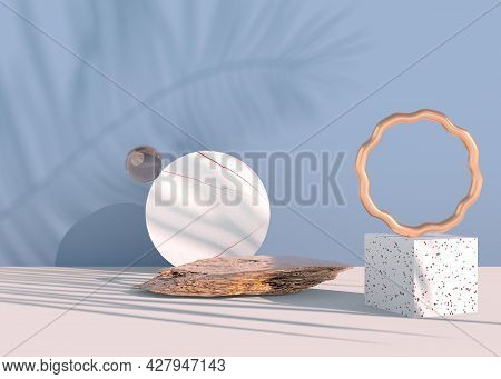 Stone Podium On Pastel Background, For Product Display, Blank For Mockup Design. 3d.