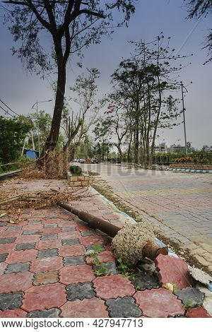 Super Cyclone Amphan Uprooted Trifala Street Light Which Fell And Blocked Pavement. The Devastation 